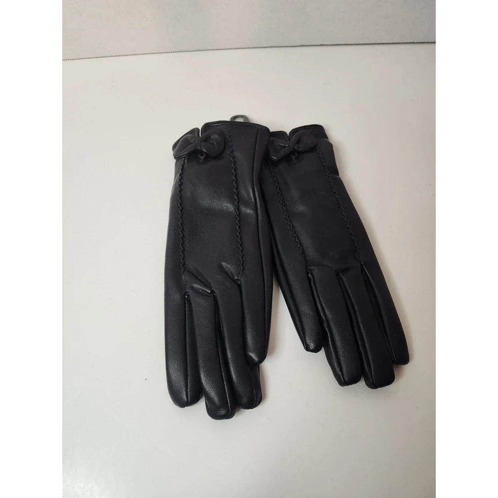 Womens Medium-sized  Leather Gloves With Bow